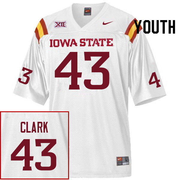 Youth #43 Tucker Clark Iowa State Cyclones College Football Jerseys Stitched Sale-White